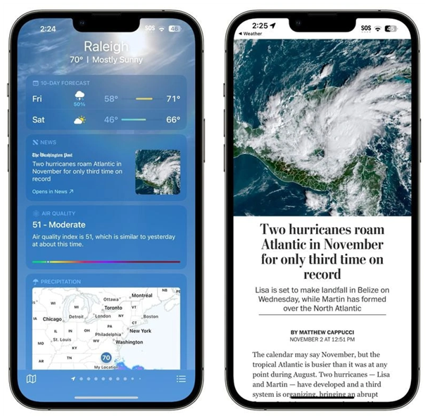 梅列苹果14维修分享iPhone 14手机如何看天气时顺带看新闻 