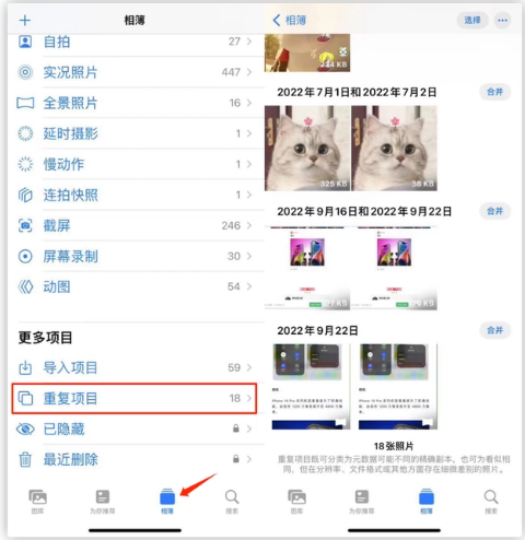 梅列苹果手机维修分享iOS 16 中相册重复项目功能使用方法 