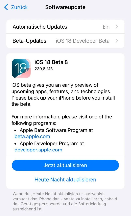 梅列苹果手机维修分享苹果 iOS / iPadOS 18 开发者预览版 Beta 8 发布 